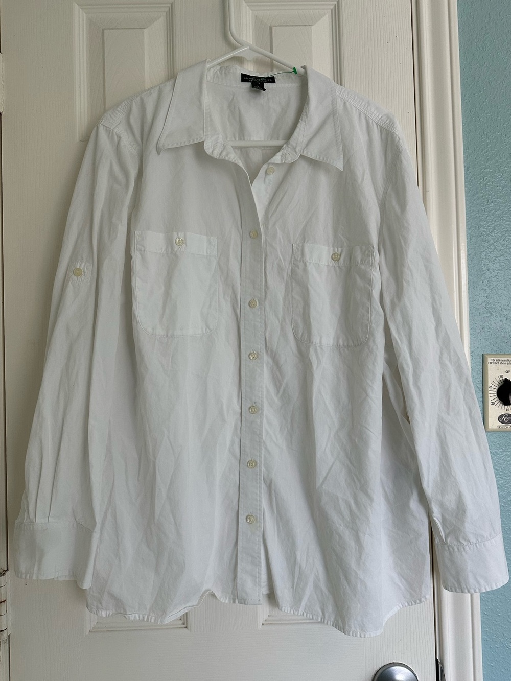 Lauren Jeans Co. Ralph Lauren Women 3X White Roll Tab Sleeve Pocket Blouse